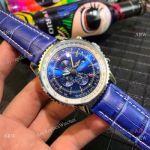 Copy Breitling Navitimer world GMT Chrono Watch Blue Dial Blue Leather Strap